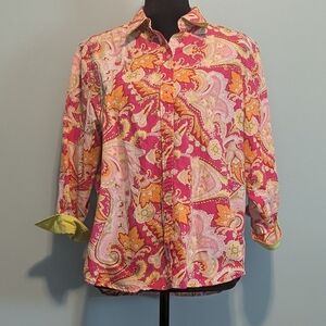 Ralph Lauren Pink Paisley Button-Down Shirt with Orange Accents